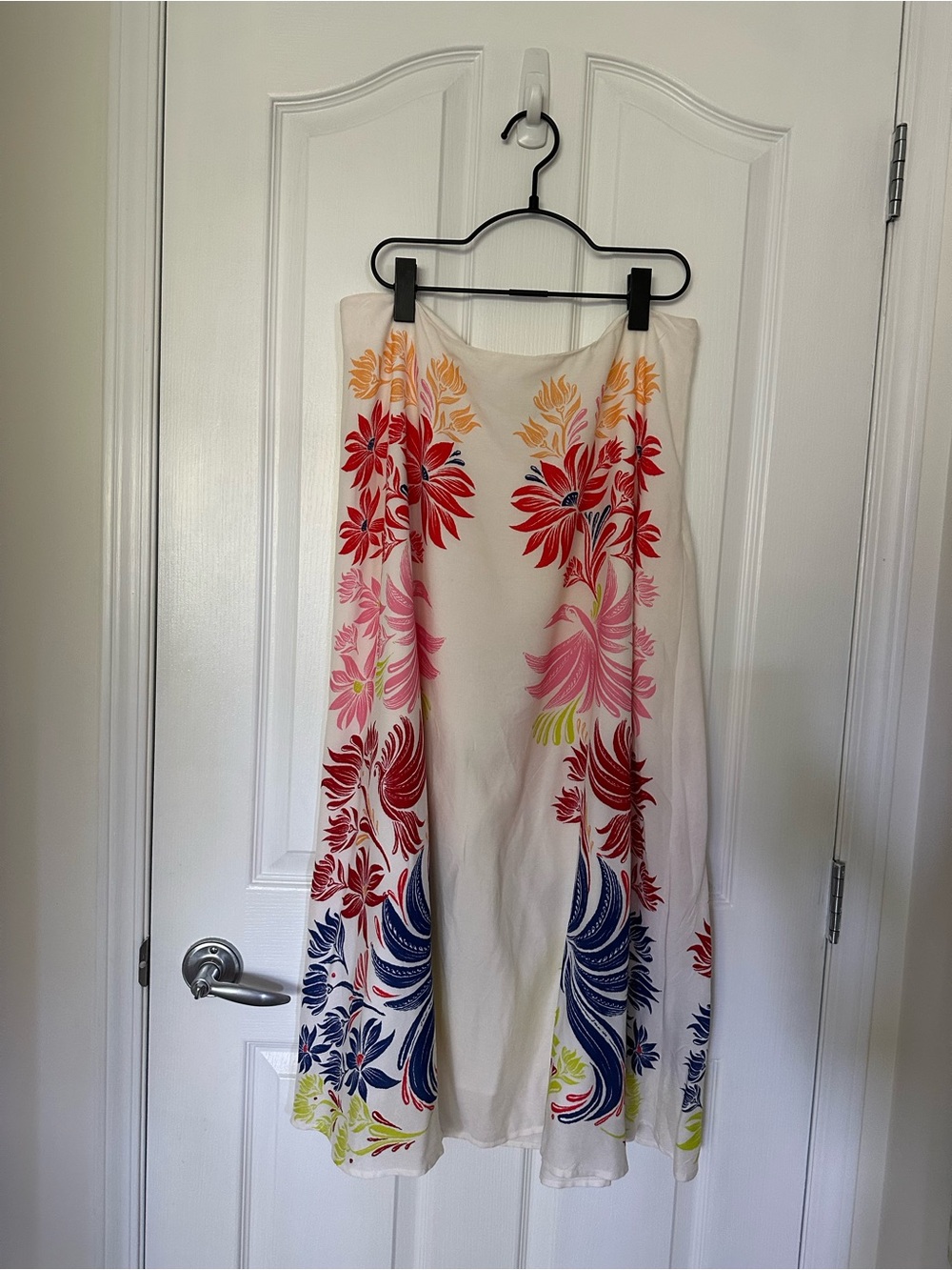 FARM Rio from Anthropologie Cream Midi Slip Skirt with Multicolor Floral Print